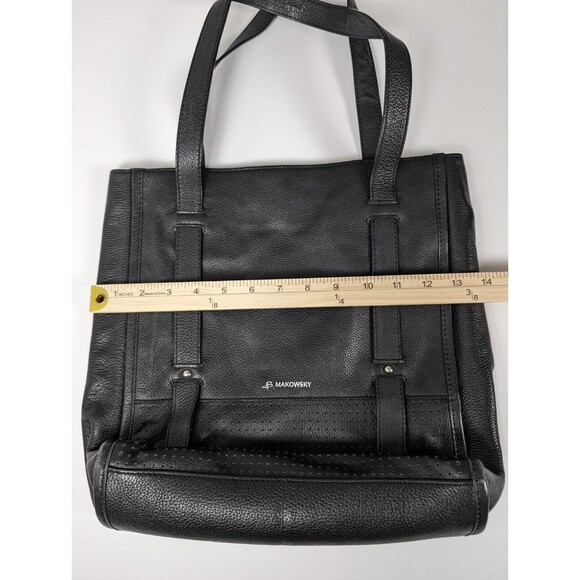 B. Makowsky Leather Handbag Black Large Interior and Exterior Pockets Snap - Picture 15 of 15